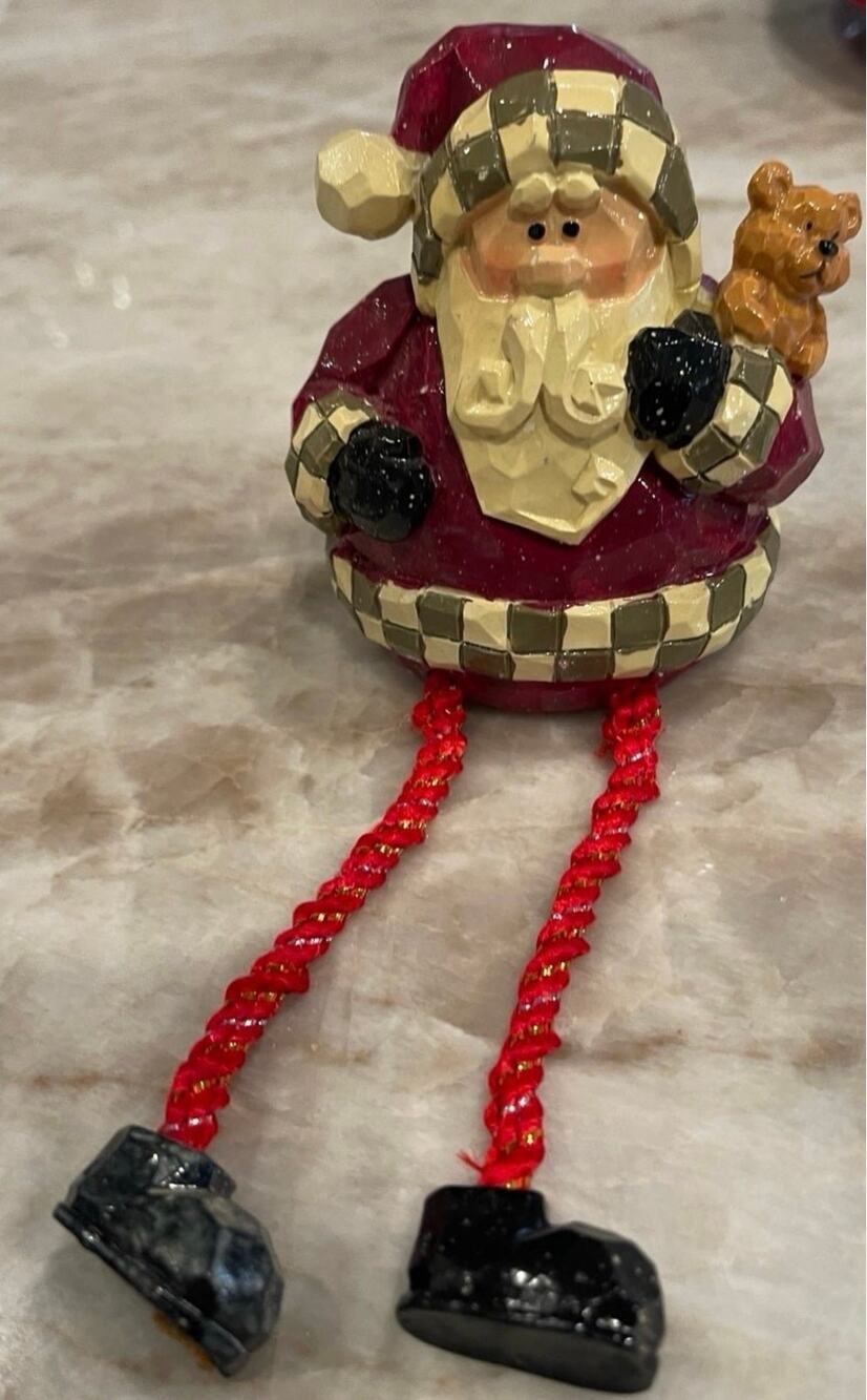 Santa shelf sitter with dangling legs Christmas decoration